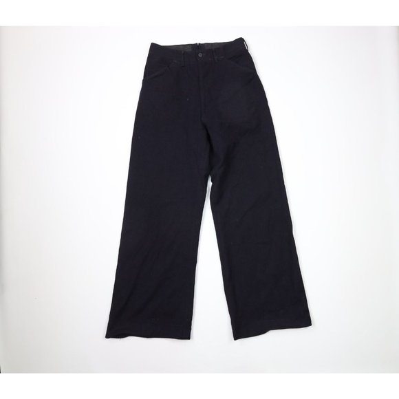 Vintage 40s WWII Mens 29x31 Distressed Wool US Naval Bell Bottoms Pants Blue USA